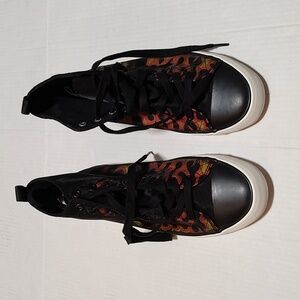 Men's Black ASOS Design Plimsoils in Black With Flame Print Gym Shoes Size 11.